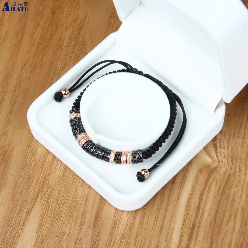 Ailatu премиум ювелирные изделия микро Pave Cz бусины плетеный браслет для мужчин и женщин подарок