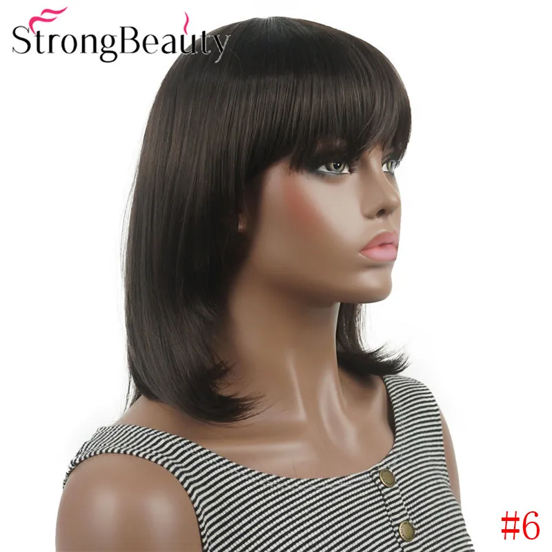 StrongBeauty прямые синтетические парики средней длины волос с аккуратной челкой женщин парик много цветов