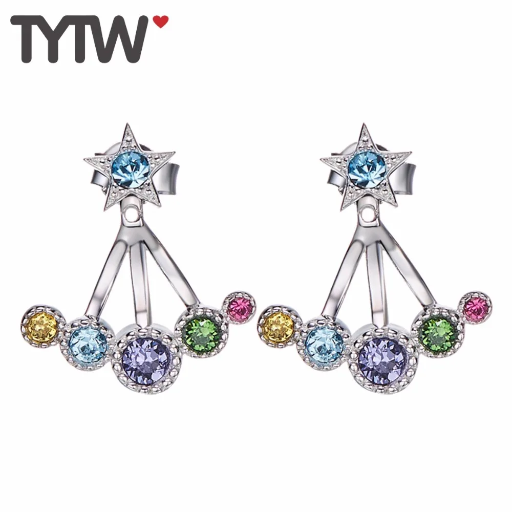 

TYTW HOT 925 Sterling Silver Crystals form Austrian Colorful Summer Fashion earrings for women Jewelry Customize Stud Earring