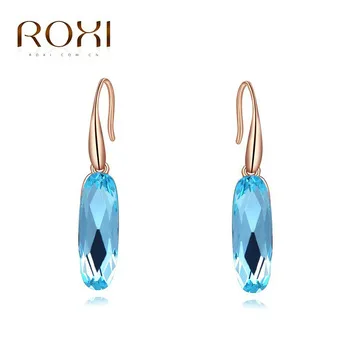 ROXI Charms Stud  Earrings Blue Rhinestones Champagn Austrian Crystal Cute Earrings Rose Gold Wedding Jewelry TOP Quality Gift