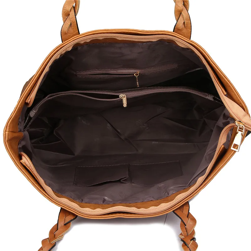 Винтажная женская сумка, коричневая кожаная сумка на плечо, Женская Ретро сумка-тоут, Большие Сумки из искусственной кожи, bolso, модные большие черные сумки XA540D