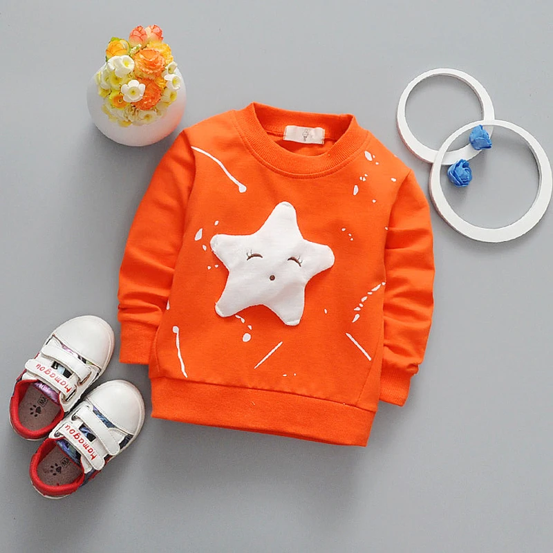 Спортивные футболки для малышей новая хлопковая футболка с длинными рукавами и рисунком звезды для девочек топы для маленьких мальчиков, детская одежда