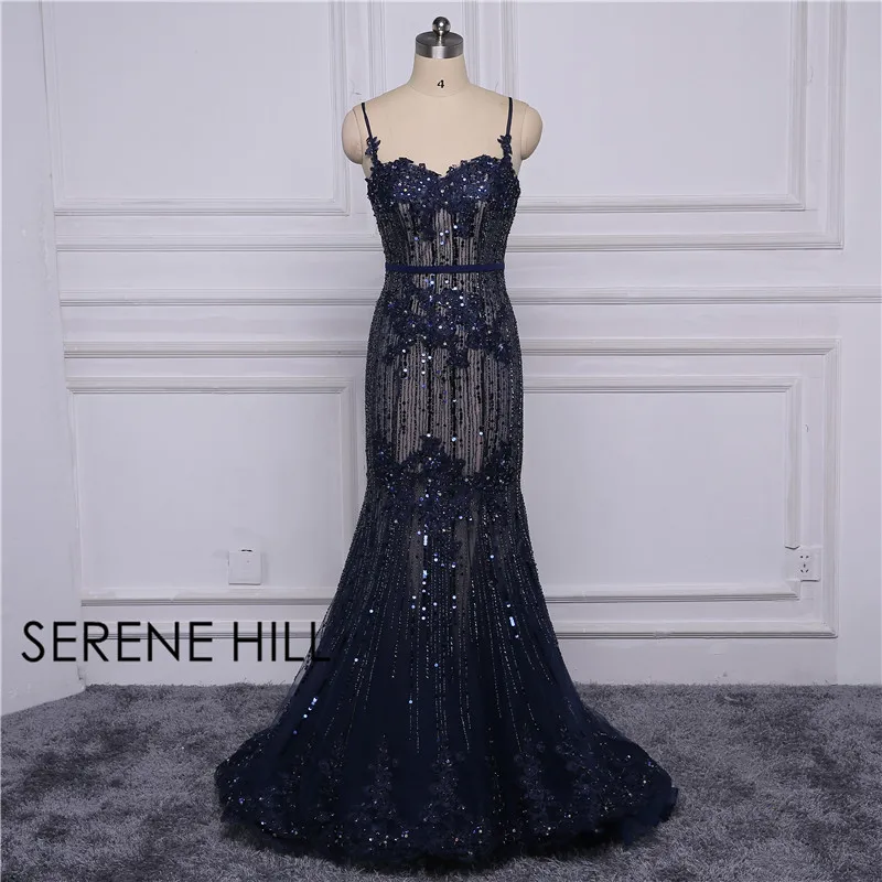 Темно-синие Роскошные элегантные вечерние платья с кружевами и русалочкой, длинное милое платье с бисером, официальное вечернее платье для вечеринки LA6105