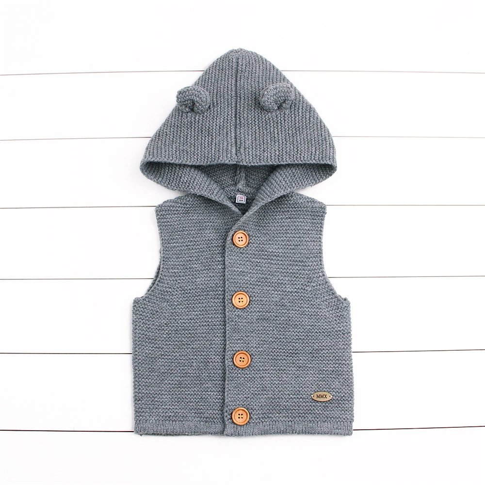 Детские свитера для мальчиков и девочек; кардиган для новорожденных рисунок медведя для мальчика уха куртка с капюшоном осенние детские Повседневное с длинными рукавами, трикотажная одежда