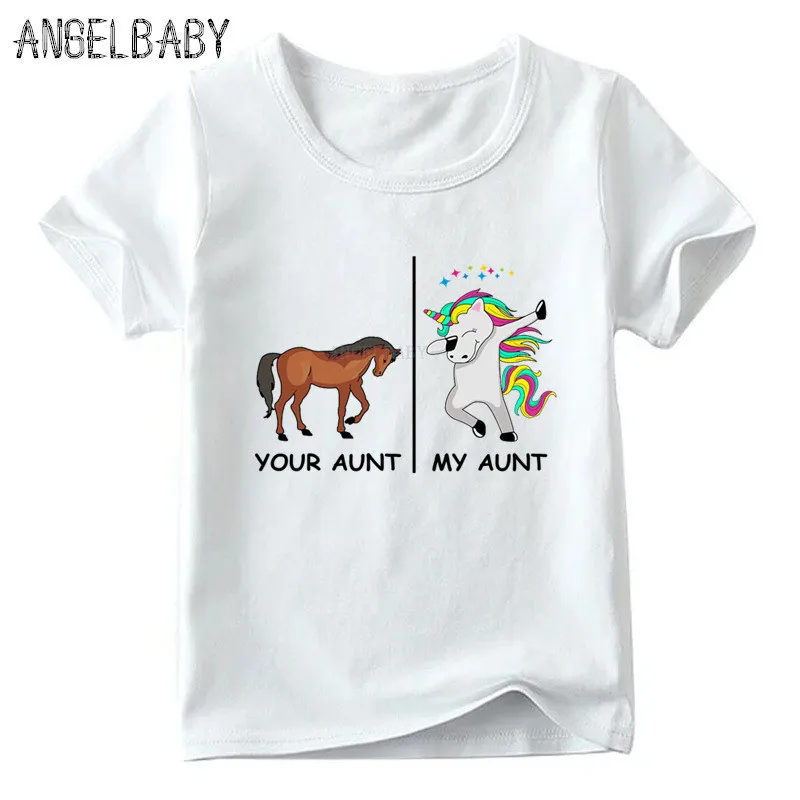 

Kids Your Aunt Horse My Aunt Unicorn Cartoon Print T shirt Baby Boys/Girls Summer T-shirt Children Casual Funny Clothes,ooo5261