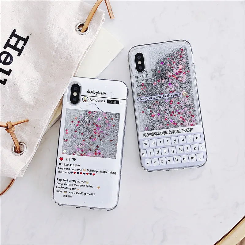 

Funny English Letter Quicksand Phone Case for IPhone XS XSMAX XR Mobile Cover Liquid Tpu Keyboard For iphone7 7plus 8 Back Bags