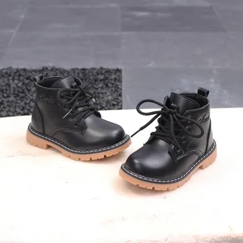 

2018 new childrens Martin boots soft bottom warm boots side zipper winter boots cotton velvet leathher