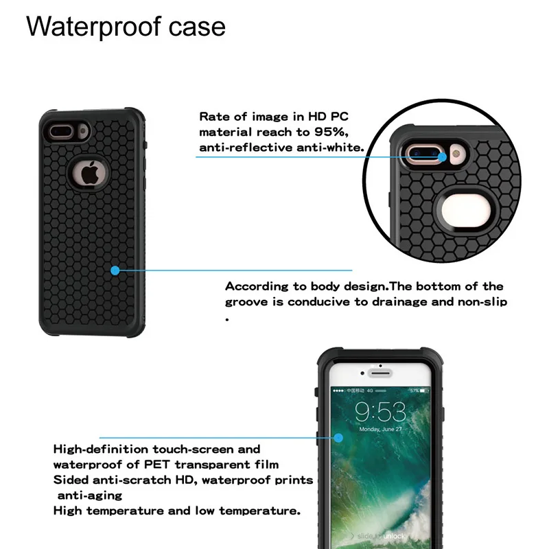 رقيقة جدا للماء حالة ل فون X 6 6 ثانية 7 8 زائد الغوص سباحة التزحلق حالة IPX68 3 متر عميق الغوص الحياة و المياه حالة الإثبات