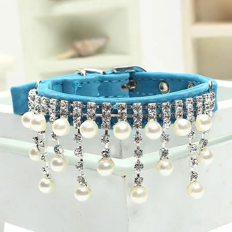 

Wedding Pet Products for Cats Velvet Crystal Pearl Necklace for Dogs Accessories Luxury Jewelry Bling Puppy Chihuahua Dog Collar