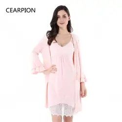 CEARPION халат комплекты мягкость хлопка пижамы Для женщин кружева кимоно халат платье и рубашки Sexy v-образным вырезом из двух частей одежда