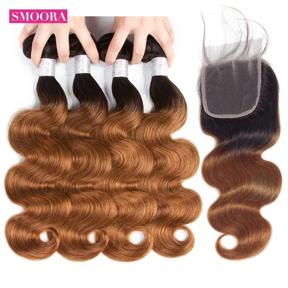 ombre hair bundle hair with closure 1b 30-3
