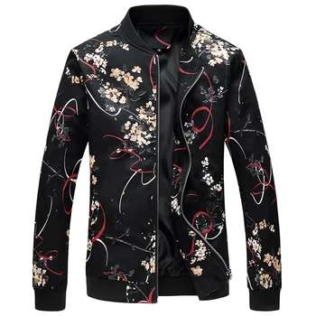 

Men Jacket Flowers Print Slim Fit Bomber Jacket Men 2018 Fashion Zipper Windbreaker Jacket Male Casual Flroal Jackets For Men