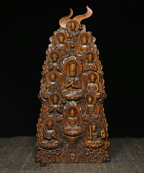

wedding decoration Chinese Buddhism Boxwood wood Mahavairocana Shakyamuni 13 Buddha Statue Shrine