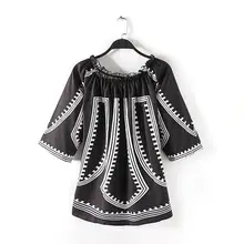 Fashion Trends Women Sexy Loose Off Shoulder Printing Shirt Three Quarter Sleeve Tops Blouse blusas femininas ropa mujer