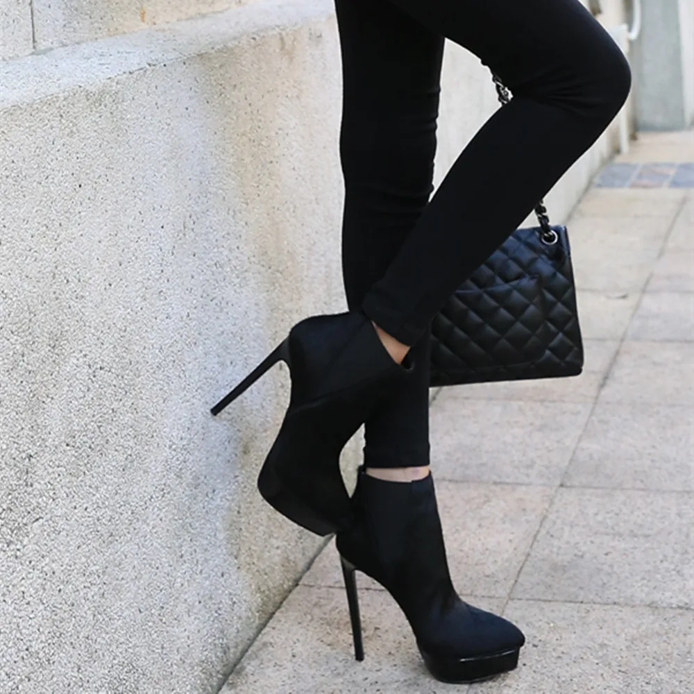 

Real Leather Woman Boots 13cm Sexy Stiletto High Heels Horsehair Shoes Women Platform Spring Autumn Kid Suede Ankle Boot Female