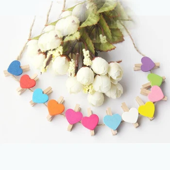 

Hot Sale 100 Pcs Mini Wooden Colorful Novelty Love Heart Pegs Photo Paper Clips Wedding Decor Craft For Home Garden Papelaria