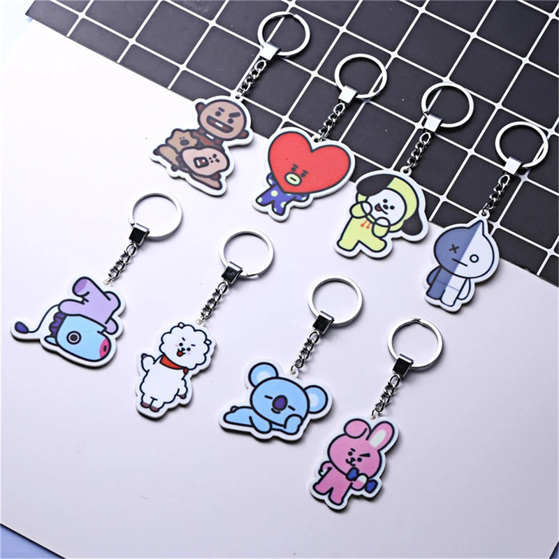 

8 Style KPOP BTS Keyring BT21 Bangtan Boys Key Chain Love Yourself Acrylic J-HOPE V SUGA Men Women Female Keychain Gift