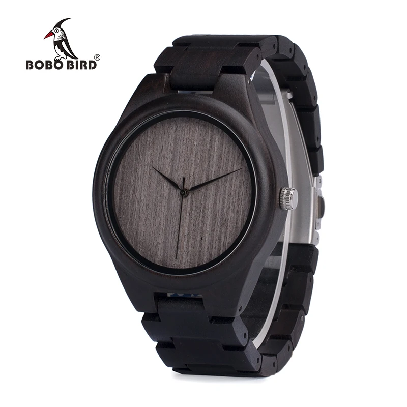 BOBO BIRD Watch Men Relogio Masculino Ebony Wooden Wood WristWatch Causal Quartz reloj hombre in Gift Box Custom logo