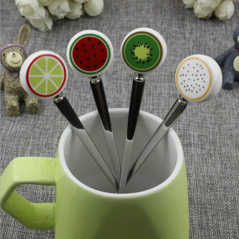 

4PCS Fruit Children's spoon fork Teaspoons stainless steel Coffee spoon Kitchen Dining & Bar Tableware Tools Home accessories