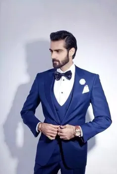 

2016 Newest Groom Tuxedo Roral Blue Groomsmen Peak Lapel Wedding/Dinner Suits Best Man Bridegroom (Jacket+Pants+Tie+Vest) B525