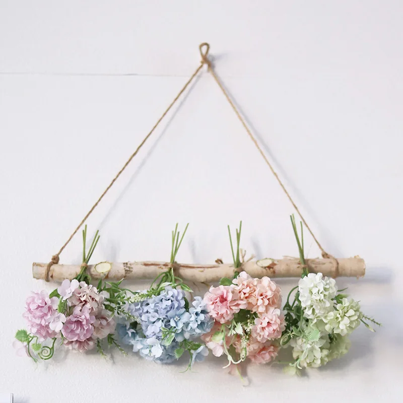 Artificial flower Natural wooden stick hemp rope Wall decoration Fake flower wreath Home wall hanging bouquet flower decoration - Цвет: V