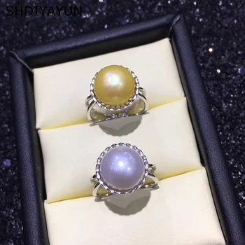 

SHDIYAYUN 2019 Fine Pearl Ring Natural Freshwater Pearl Pearl 925 Sterling Silver Big 925 Rings Jewelry For Women Drop Shipping