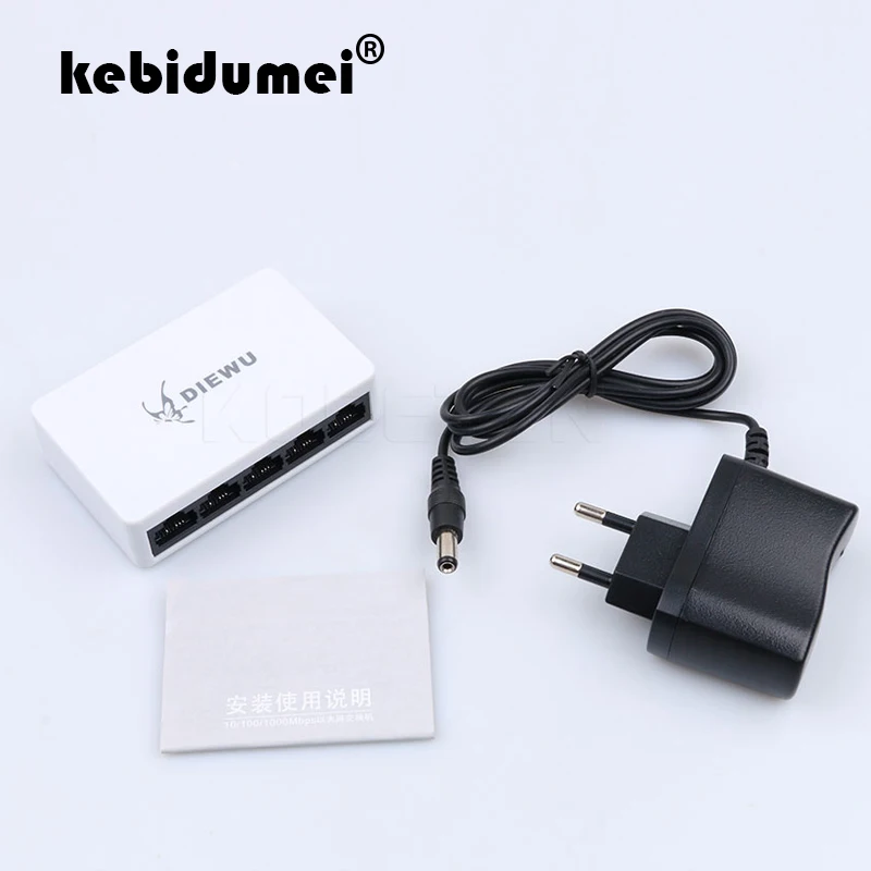 

kebidumei 5 Ports Mini Network Switch Fast Ethernet 10/100Mbps LAN RJ45 Switcher Hub with US EU Power adapter For Desktop PC