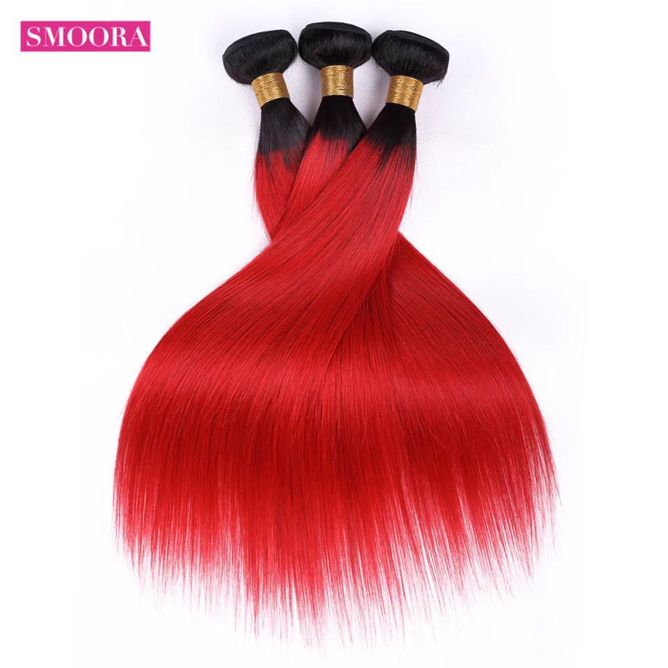 1B/Red Ombre Brazilian Straight Hair 3 Bundles With Lace Closure Human Hair Weave Bundle with Closure Ombre Dark Roots Non Remy 1B/Red Ombre Brazilian Straight Hair 3 Bundles With Lace Closure Human Hair Weave Bundle with Closure Ombre Dark Roots Non Remy