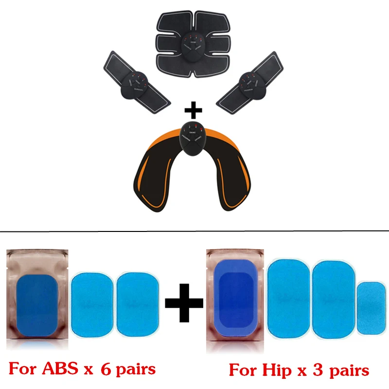 Unisex Smart Electric muscle stimulator Abdominal ABS ems Hip Trainer fitness Buttocks Shaper Weight loss slimming Massage Belt - Color: Whole with Pads