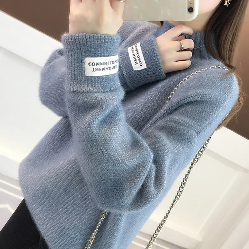 

Winter New Fashion Thickened Warm Turtleneck Female Sweater Lantern Sleeve Casual Solid Color Slim Simple Pullover NS4328
