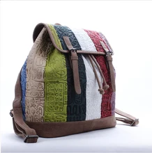 Marque femmes en cuir sac à dos élégant coloré rayé patchwork sac à dos pour femmes hiéroglyphique gaufrage dames sac à dos