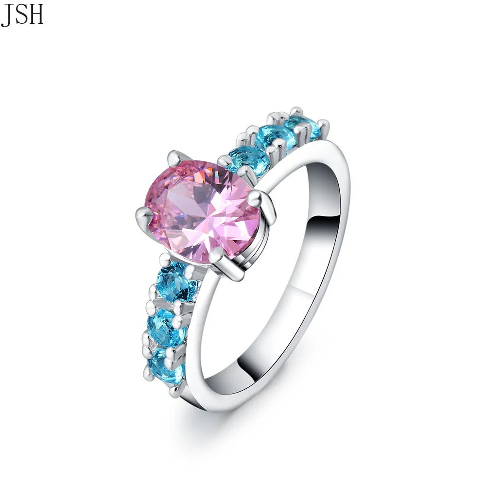 

COLORS hot wedding Silver Ring Engagement Love Zircon CRYSTAL Wedding WOMEN lady Rings color jewelry hot sale LR030