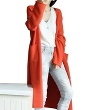 Длинный искусственный кашемир свитер для женщин осенне-зимняя одежда плюс размер верхняя одежда простой черный оранжевый вязаный кардиган свитер женский