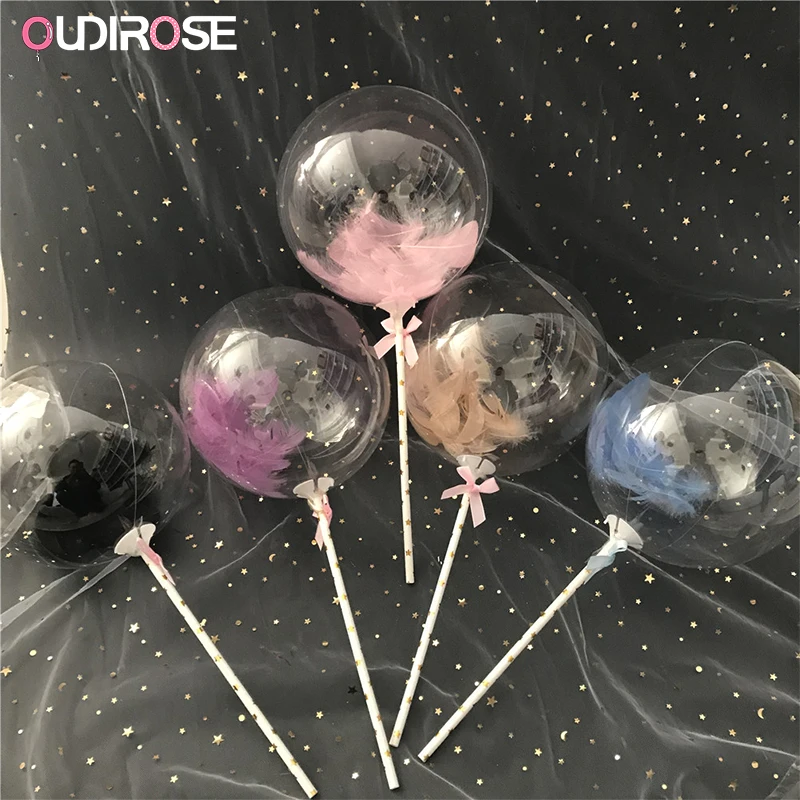 

1pcs 5inch Transparent Feather Balloon Happy Birthday Letter Sticker Balloons Cake Topper Party Baby Shower Wedding Supplies Toy
