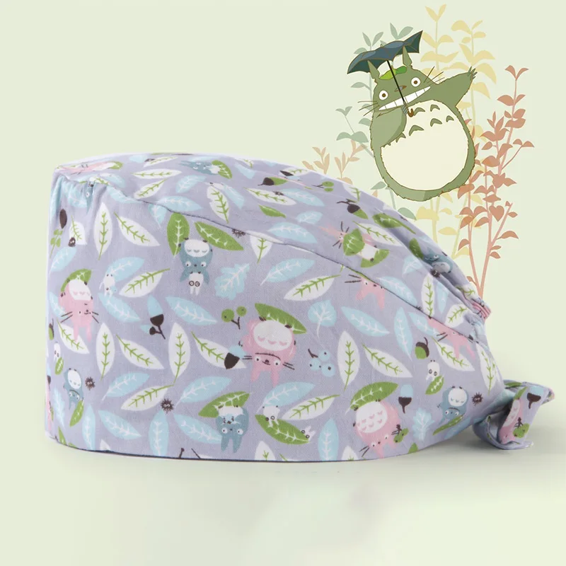 

Totoro Women's Surgical Scrub Hat OR Nurses Hat Vet Tech Veterinary Doctor Scrub Cap Thin Cotton Summer Hospital Working Caps