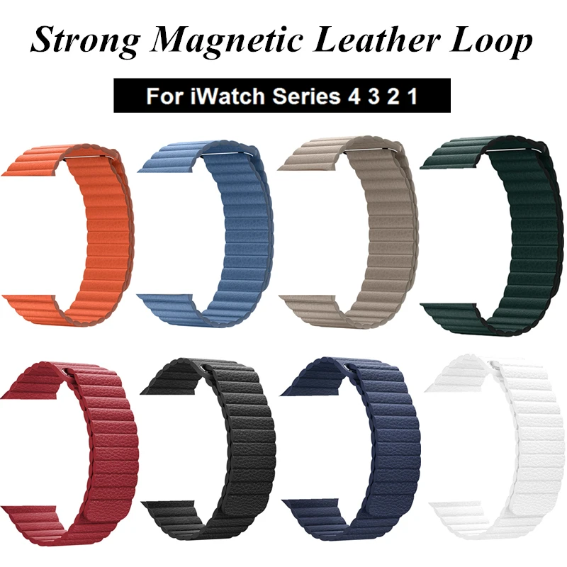 

44mm 40mm Cornflower Sunset Leather Loop for Apple Watch Series 4 3 2 1 Magnetic Adjustable Replacement Wristband for iWatch 4 3
