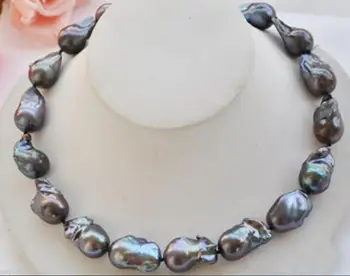 

Large 15-25mm Fashion Natural Black Baroque Keshi Keishi Pearl Necklace 18" 36"