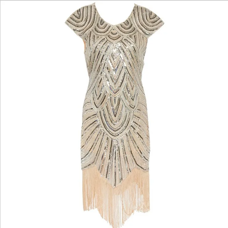 Wholesale new women clothing Sexy Europe big tassel gold sequins dress short sleeves dress Buy Cheap new women clothing Sexy Europe big tassel gold sequins dress short sleeves dress
