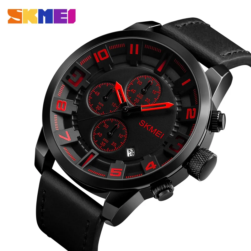 

SKMEI Mens Watches Top Brand Luxury Famous Quartz Watch Waterproof Date Leather Sport Wrist Watch Clock Men Relogio Masculino