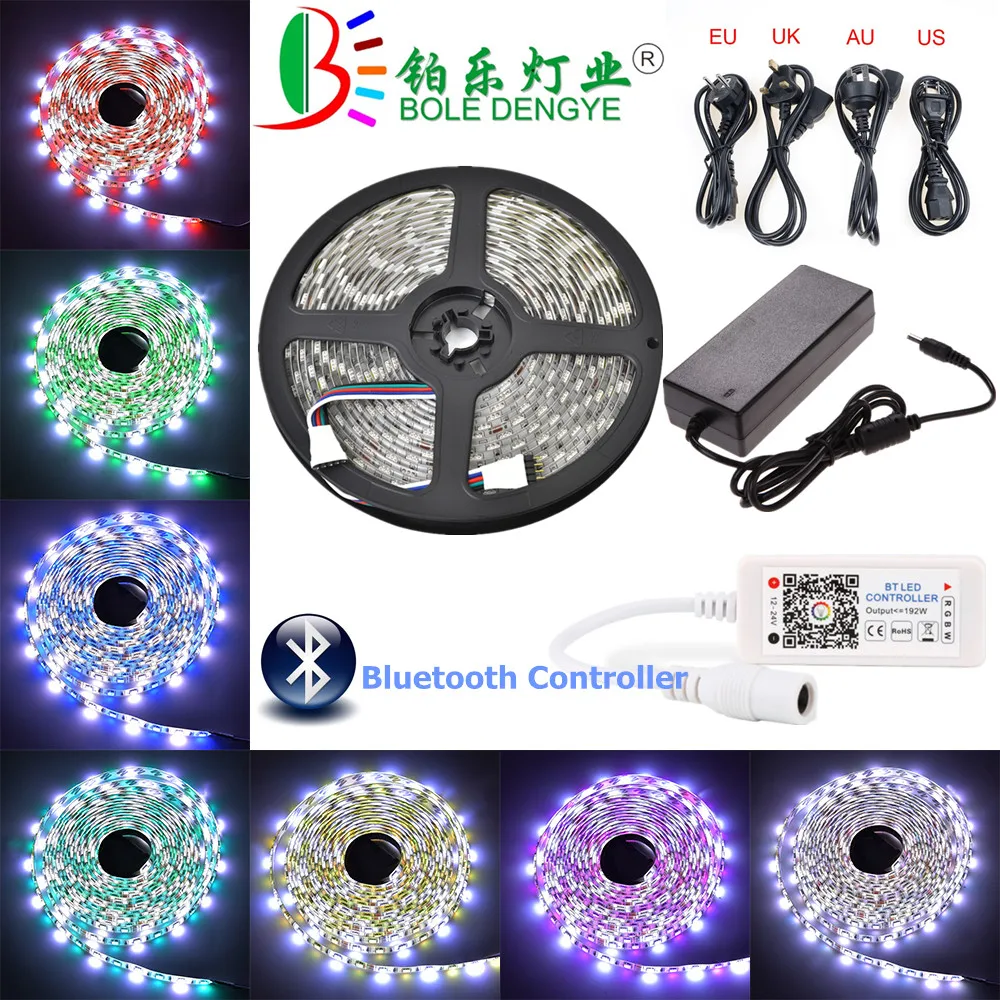 

5050 RGBW LED Strip 12V 60 leds/m IP20 IP65 Waterproof Flexible Tape Ribbon+Bluetooth Controller IOS Android Amazon Alex System