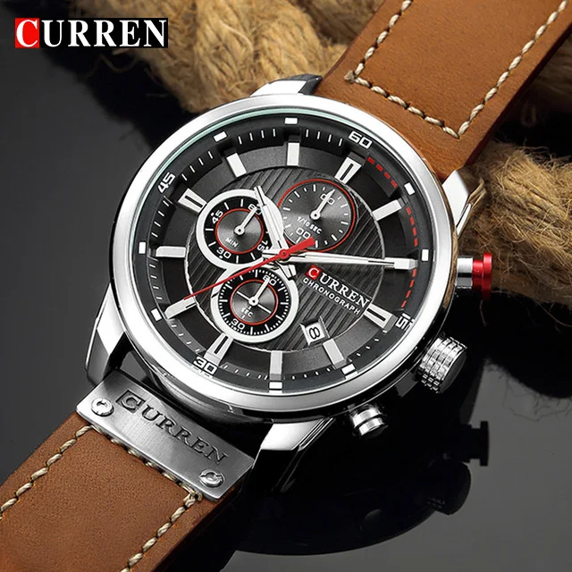 

Men Watches CURREN Top Luxury Brand Mens Chronograph Military Sport Watch Male Waterproof Leather Army Quartz Analog Clock 8291