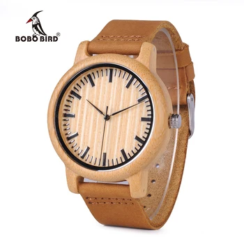 

Top Brand BOBO BIRD Men's Bamboo Watch Genuine leather Strap Wooden Wristwatches Women Quartz Wood Watch relogio masculino C-A20