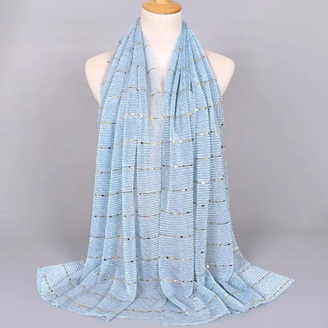 Красивые! Волшебная нить блесток хиджабы Для женщин-мусульманок Shimmer шаль Хиджабы морщины Исламская свадебная вуаль шарфы головной убор - Цвет: 1 light blue