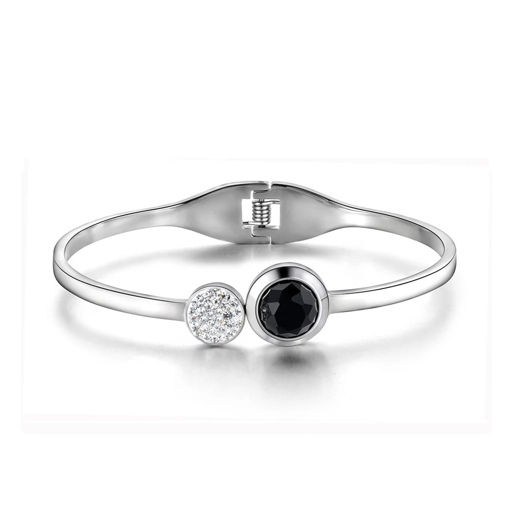 

JeeMango Classic Titanium Steel Rhinestone Cuff Bracelets Bangles Luxury Cubic Zirconia Wedding Bangle Jewelry For Women B18042