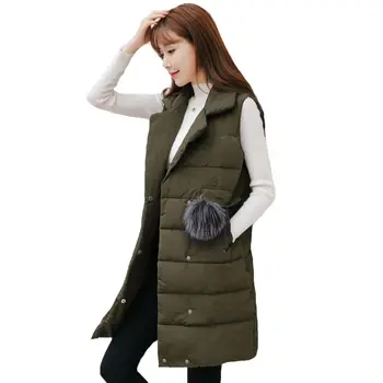 

Autumn Winter New Thin Vest Jacket Women Long Cotton Padded Warm Vest Women Jacket Campera Mujer Casual Waistcoat Parkas C4628