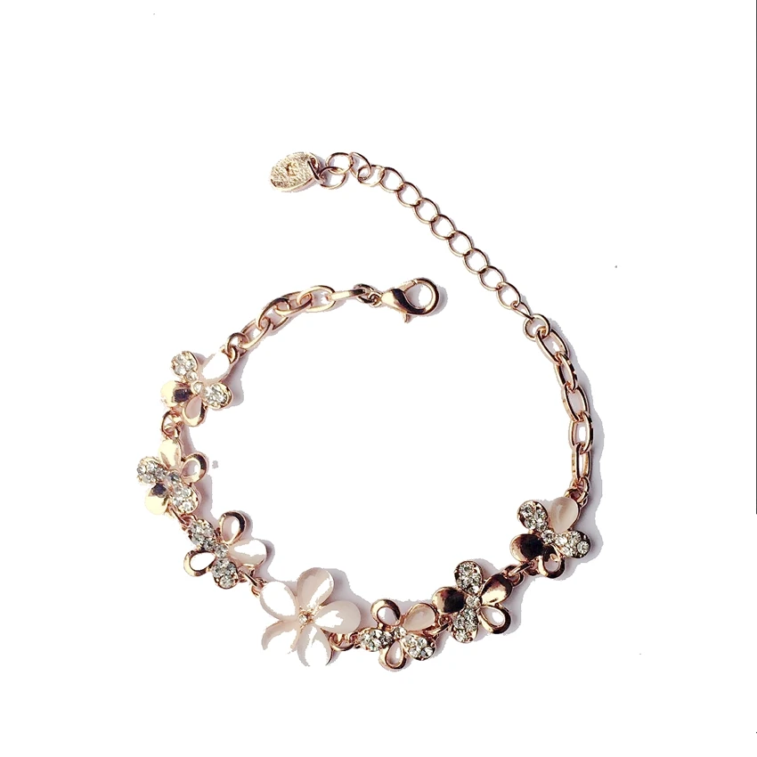 Free Shipping Elegant Flower Bracelet, Crystal Alloy Rose Gold Bracelet