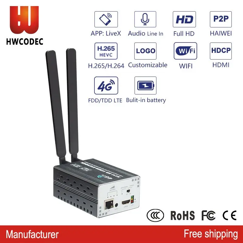 

HWCODEC wireless hdmi to iplive streaming 4G WiFi 1080p hd live video encoder h.264 h.265 mpeg4 iptv hd video provider