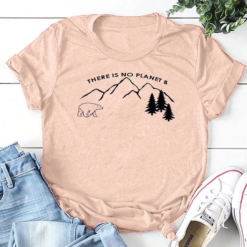 There Is No Planet B T Shirt Funny Women Slogan Mountain Bear