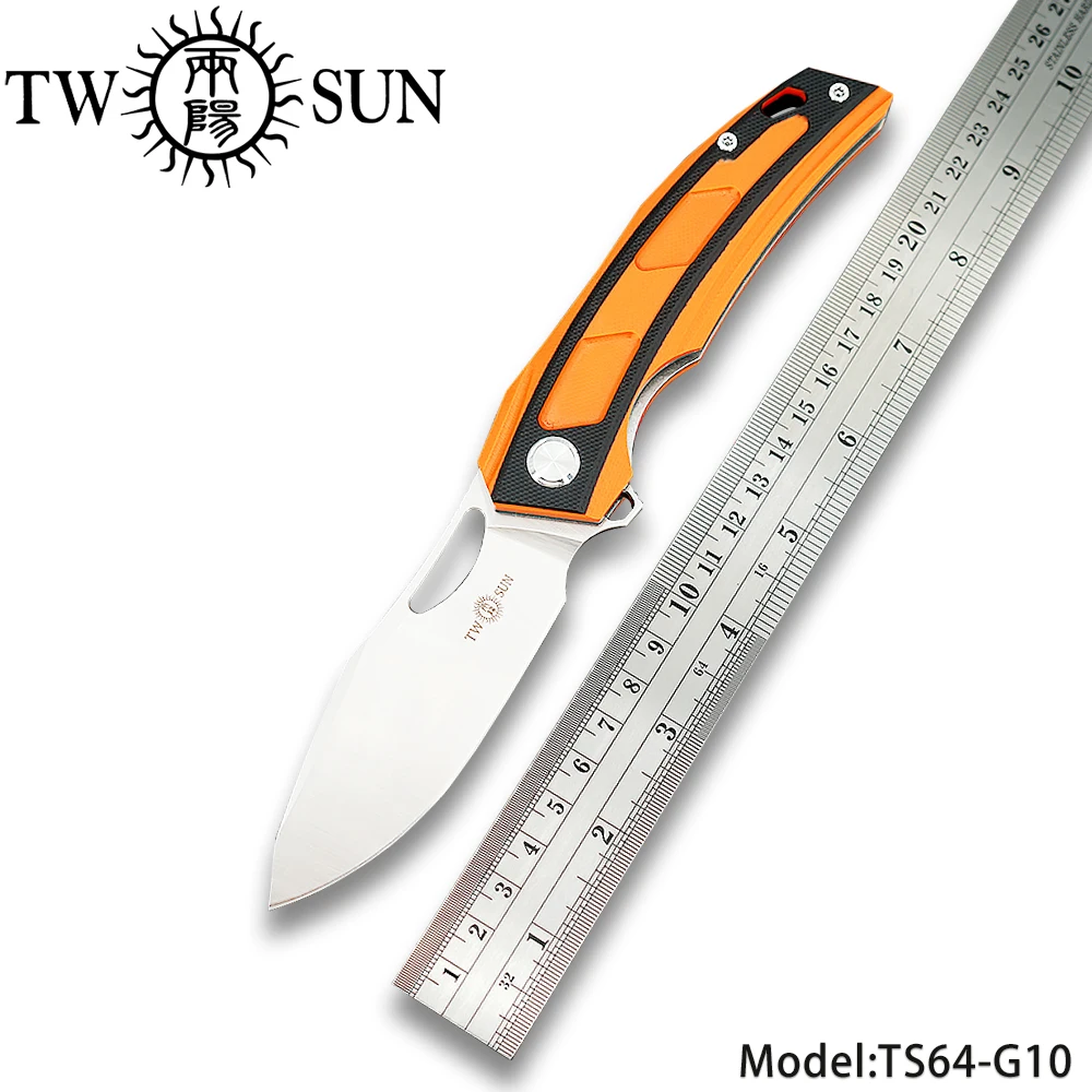 

TWOSUN D2 blade folding Pocket Knife tactical knife hunting knife Outdoor camping tool EDC ball Bearings Fast Open G10 TS64