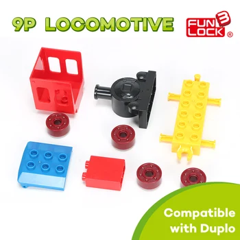 

Funlock Duplo 9pcs Classic Toys Train Locomotive Blocks Creative Educational Building Bricks Parts Gift Present For Kid Children